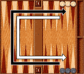 Hypergammon positione di partenza e directione di gioco. (9 Kbytes)